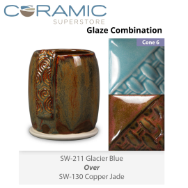Glacier Blue SW211 over Copper Jade SW130 Stoneware Glaze Combination
